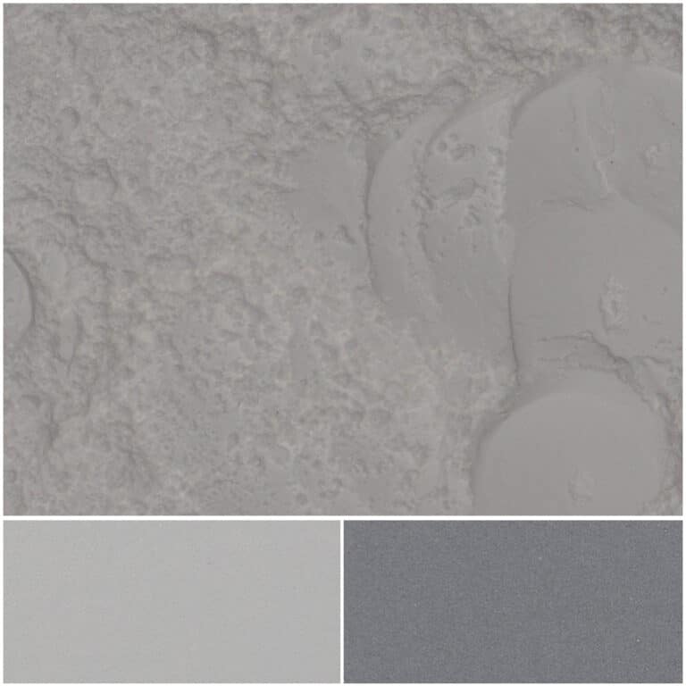 Biluna Satin UVS surface textures showcasing gray tones and finishes.