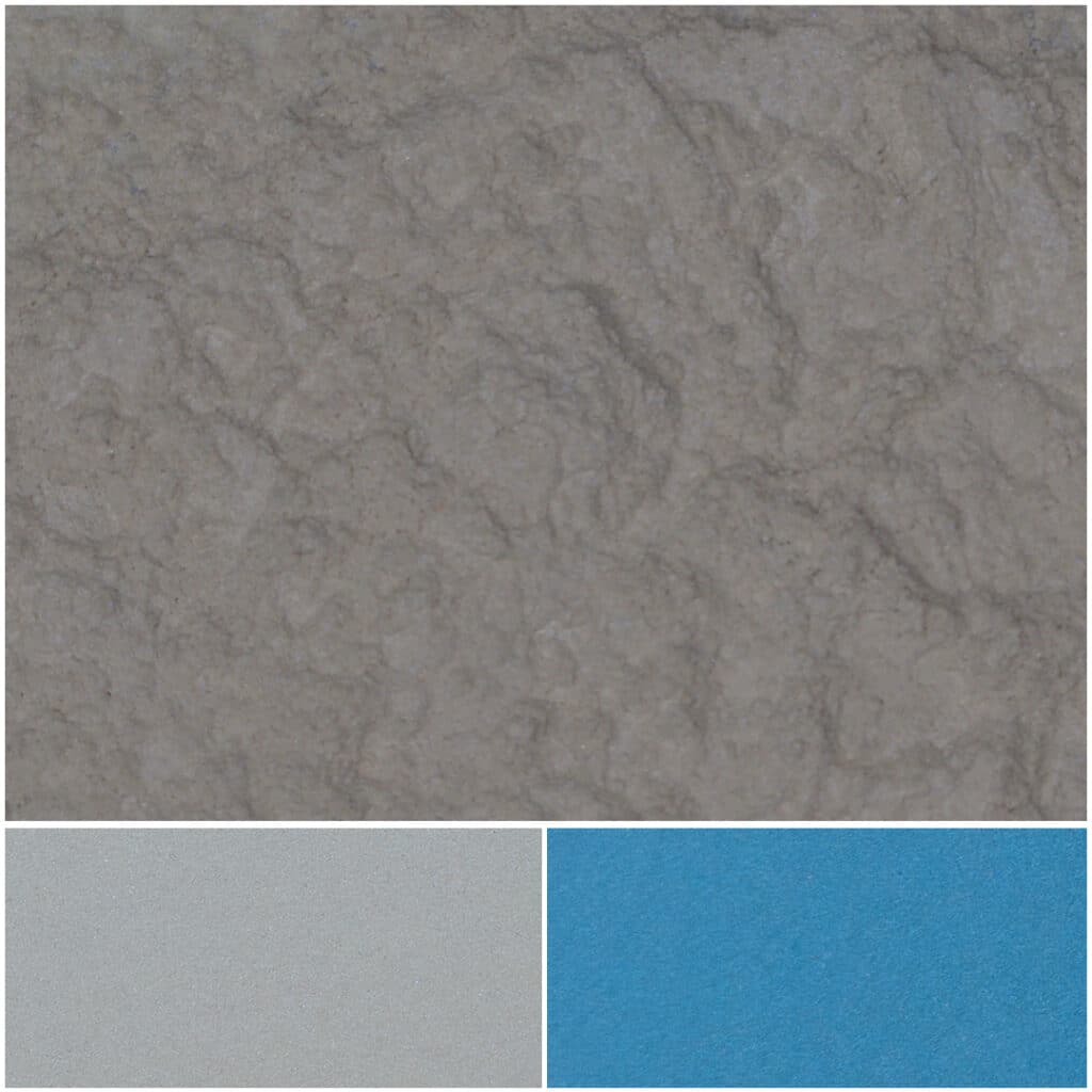 Pearl Blue optique sample showcasing textured surfaces in gray and blue hues.