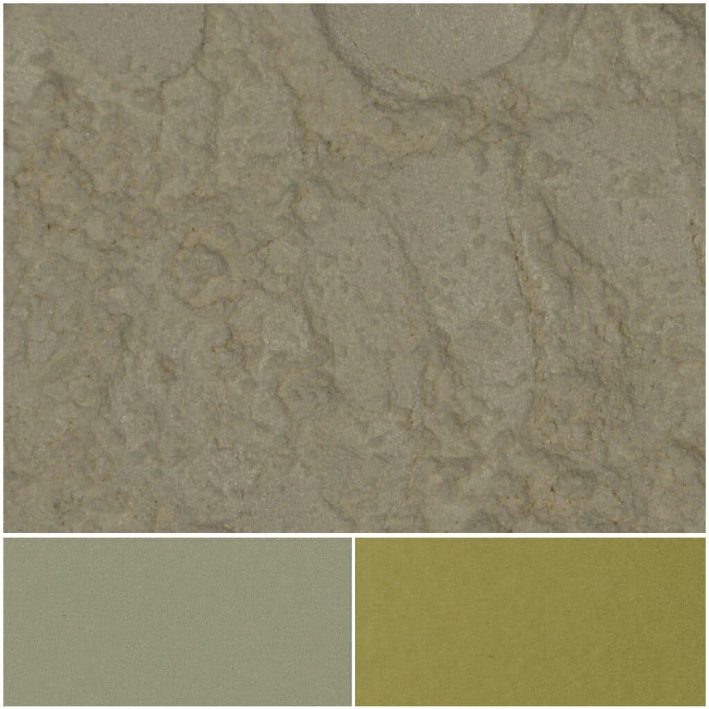 Satin gold textured surface with accent colors in light green and olive.
