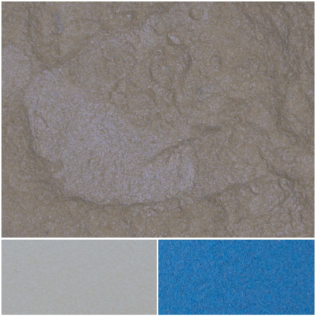 Shimmering blue pigment showcasing a textured surface and vibrant color variations.