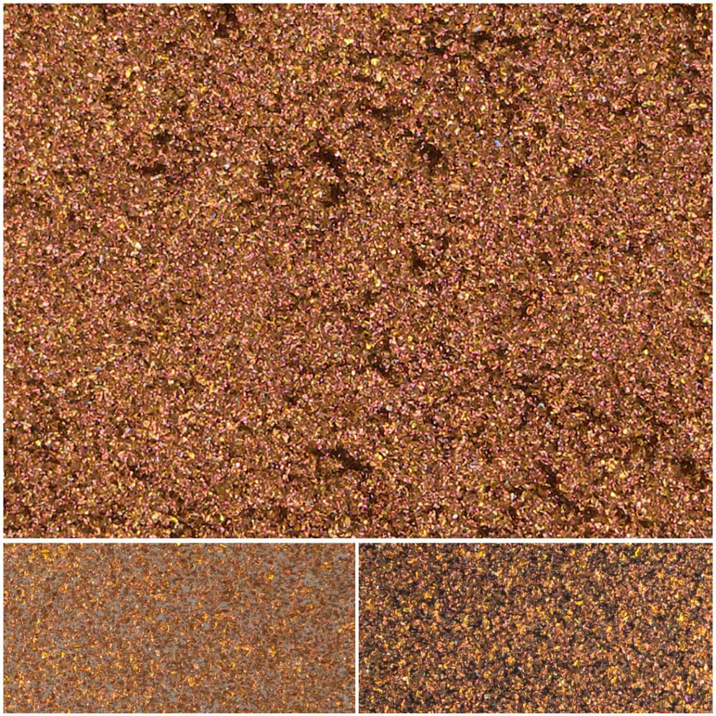 Shimmering diamond-copper glitter texture for crafts and artistic projects.