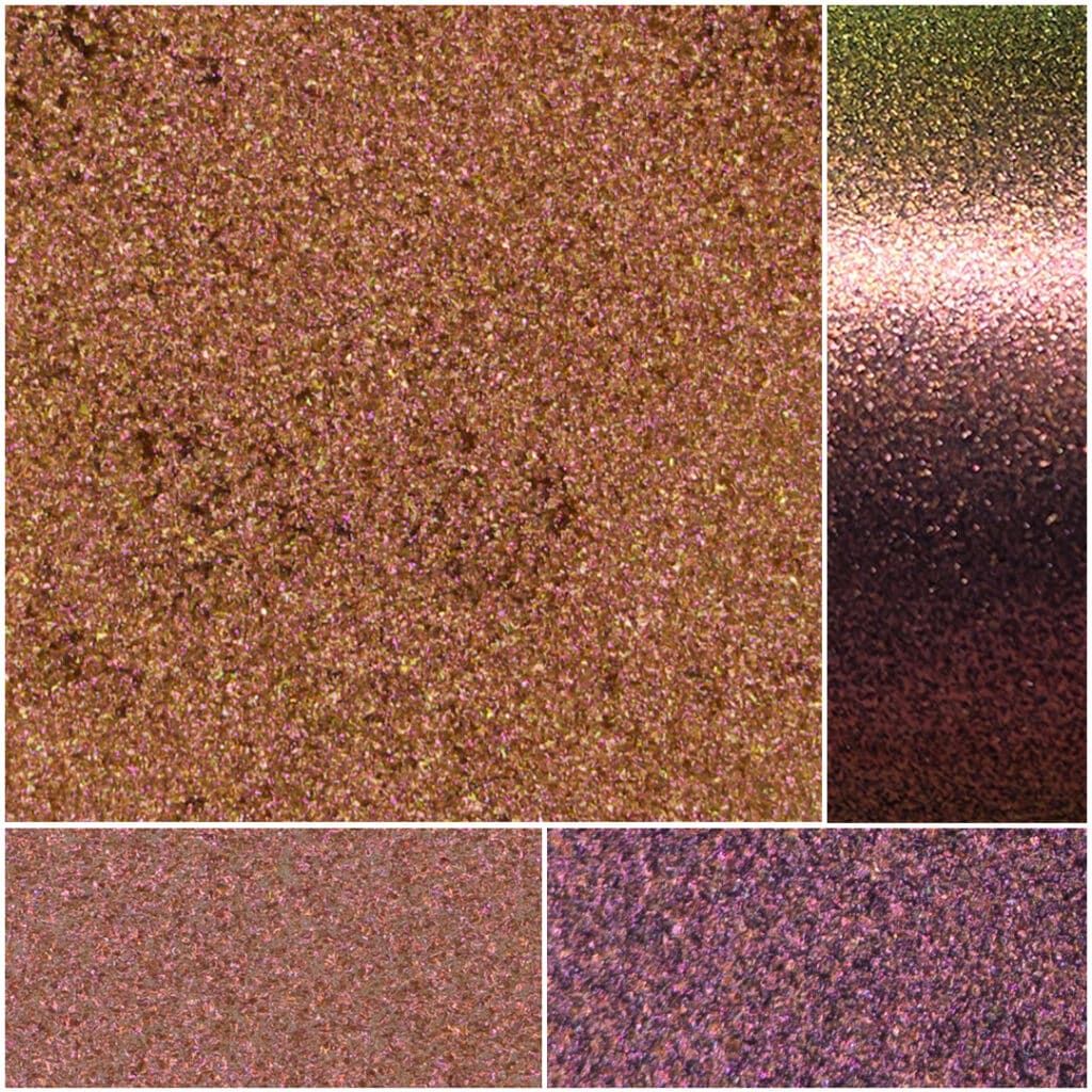 Shimmering diamond dust texture in various hues of gold and purple.