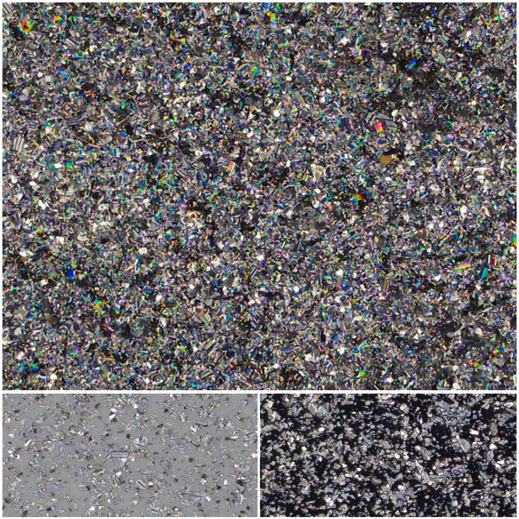 Colorful fantasy mosaic texture made of shimmering, iridescent glitter particles.