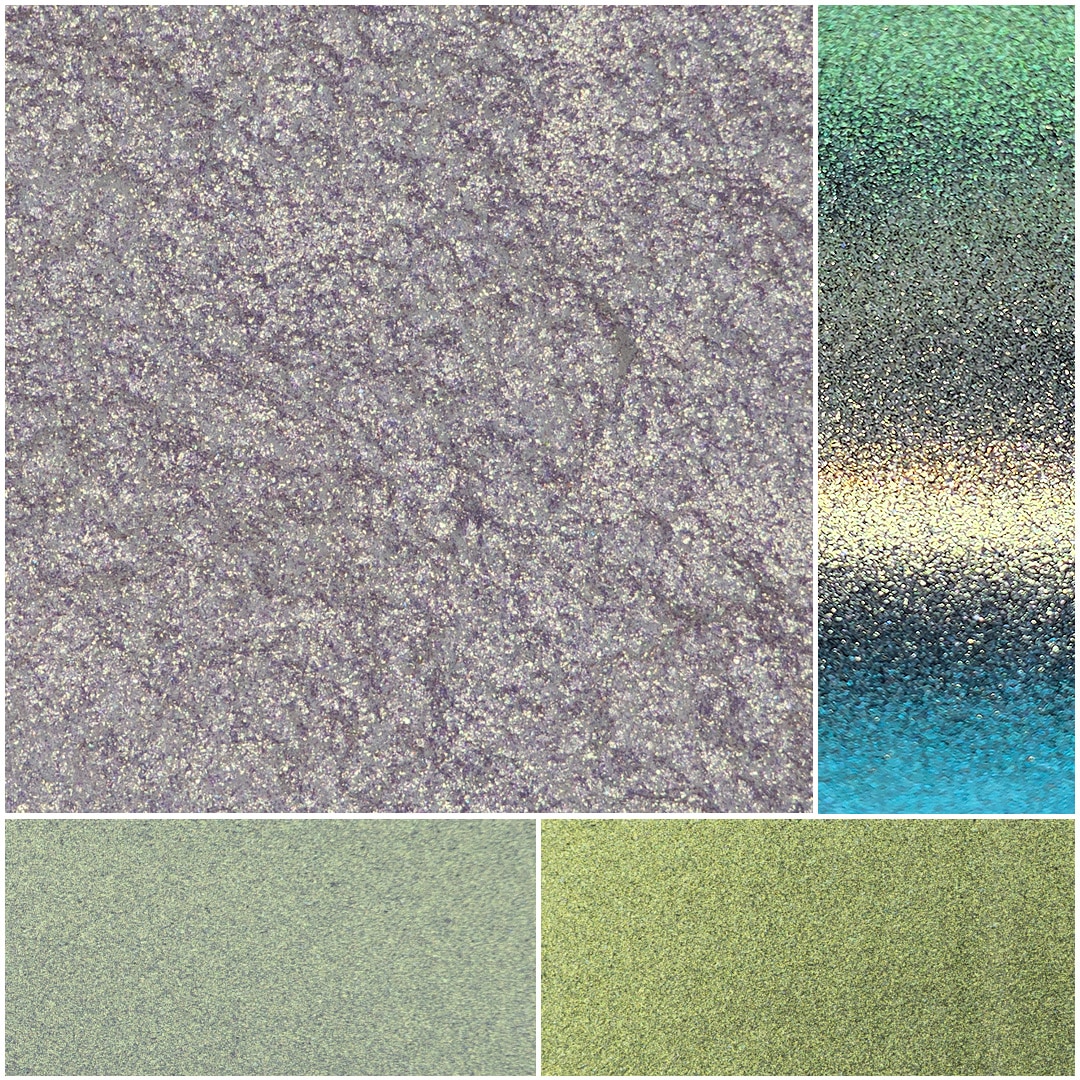 Crisp and colorful textured backgrounds in shimmering shades of green and purple.