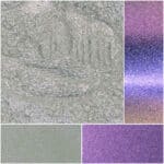 Sparkling glitter textures in shades of silver, purple, and iridescent hues.