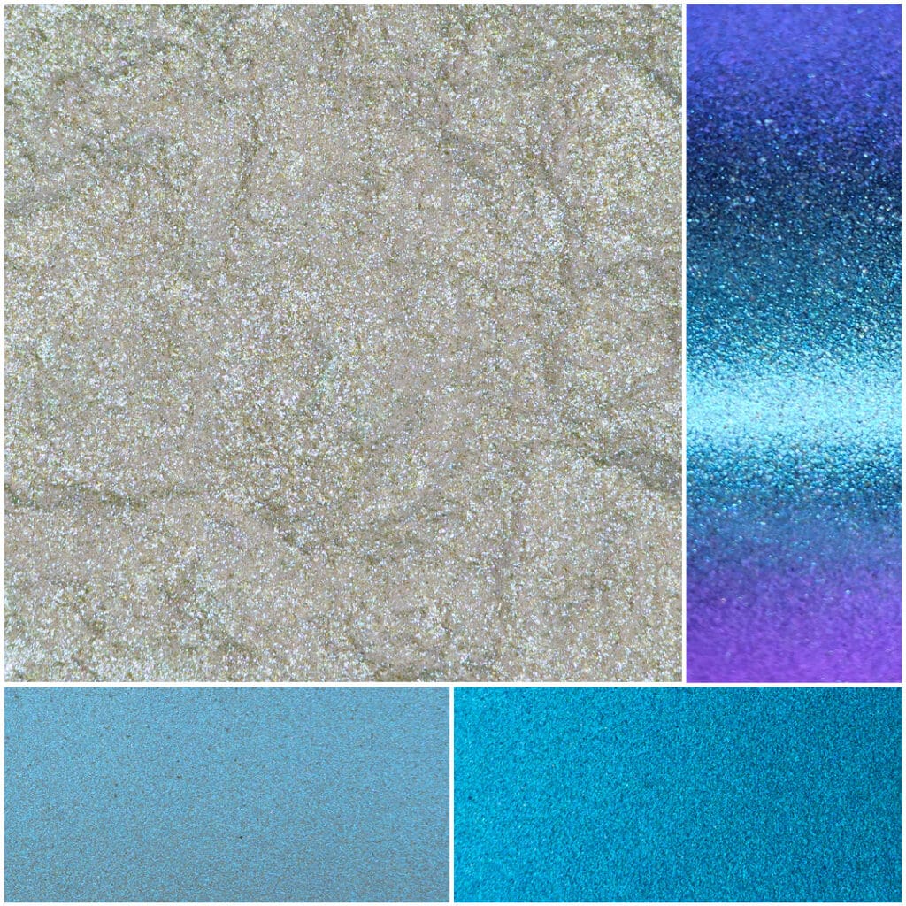 Sparkling glitter textures in blue, teal, and silver for creative projects and designs.