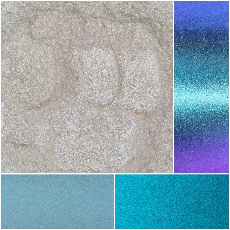 Vibrant glittery textures and colors in shimmering shades of blue and purple.