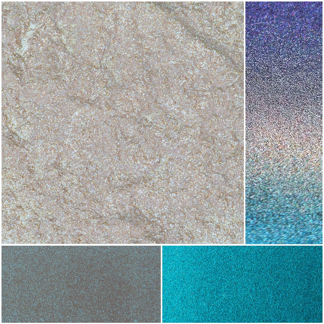 Elegant glass texture images showcasing various shimmering colors and patterns.