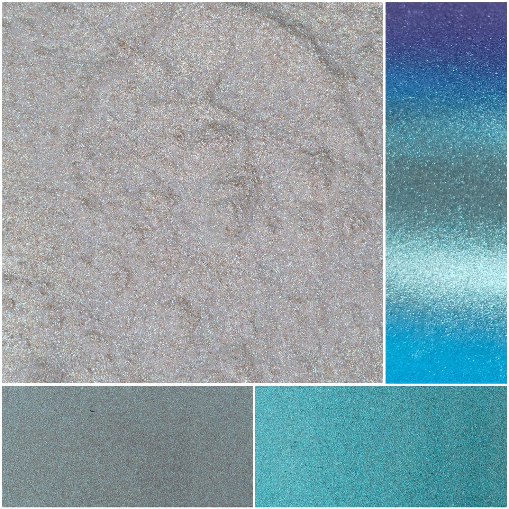 Colorful glass textures featuring shimmering shades of blue, teal, and gray tones.