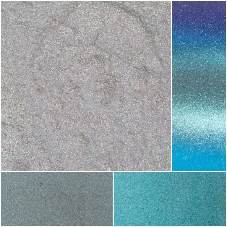 Colorful glass textures featuring shimmering shades of blue, teal, and gray tones.