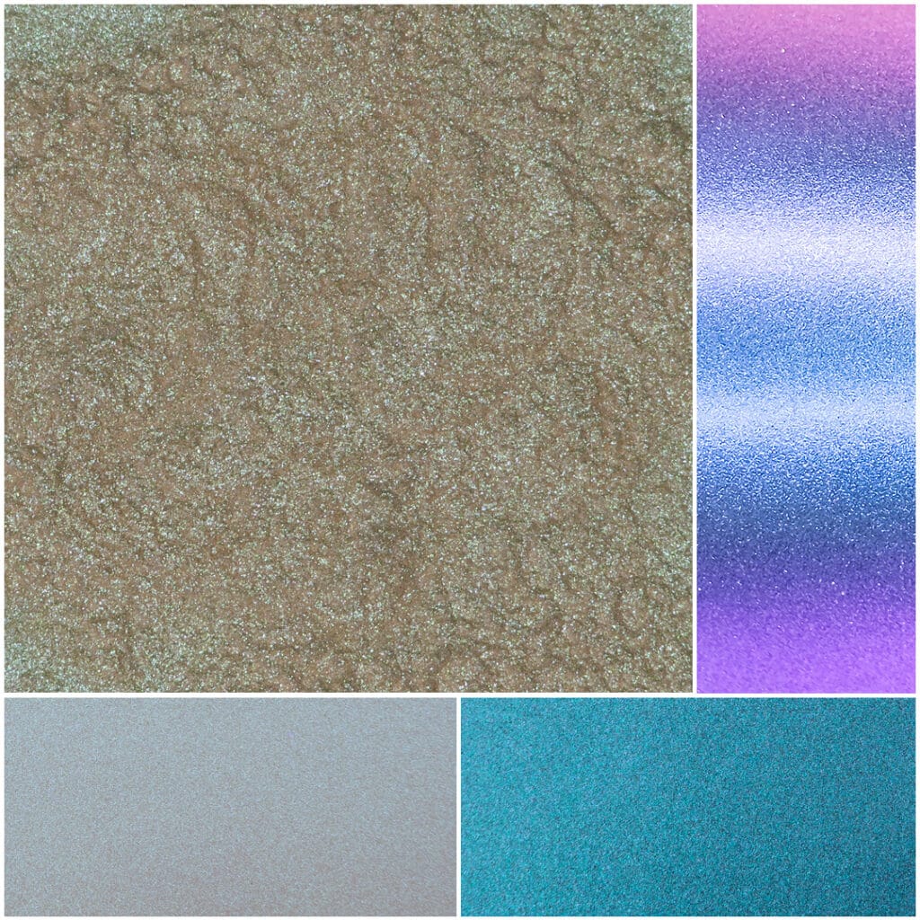 Glittery textures in various shades, perfect for crafts and artistic projects.