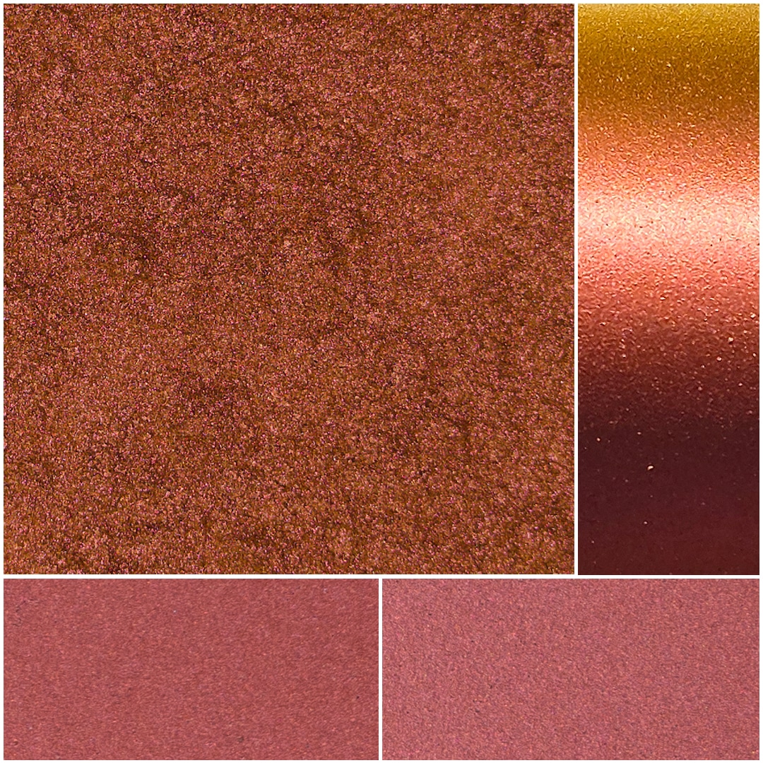 Textured shades of copper and pink with shimmer for vibrant makeup looks.