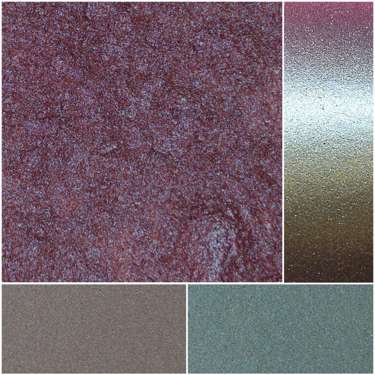 Textured swatches featuring rich colors and finishes for art and design projects.