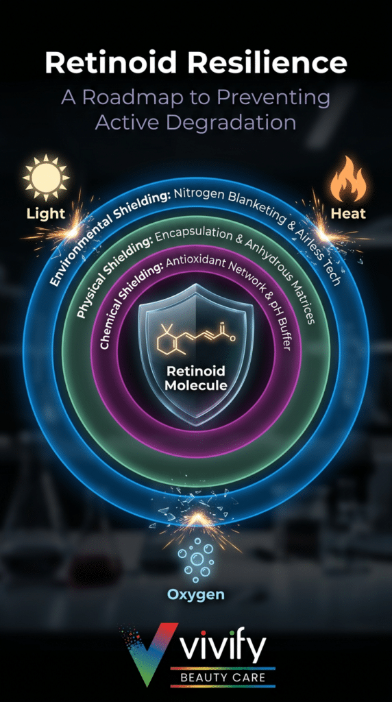 Retinoid resilience guide illustrating environmental, physical, and chemical protection measures.