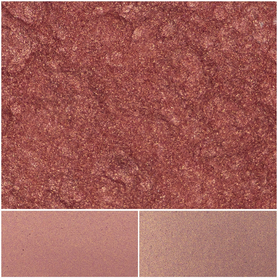 Rose gold shimmering powder for makeup and beauty applications, perfect for a glamorous look.