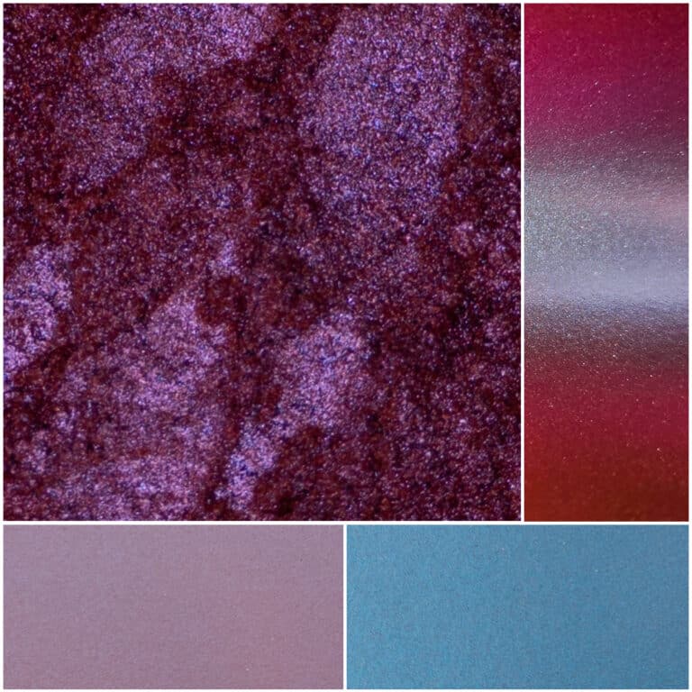 Vibrant eyeshadow shades, including purple and blue, perfect for creative makeup looks.