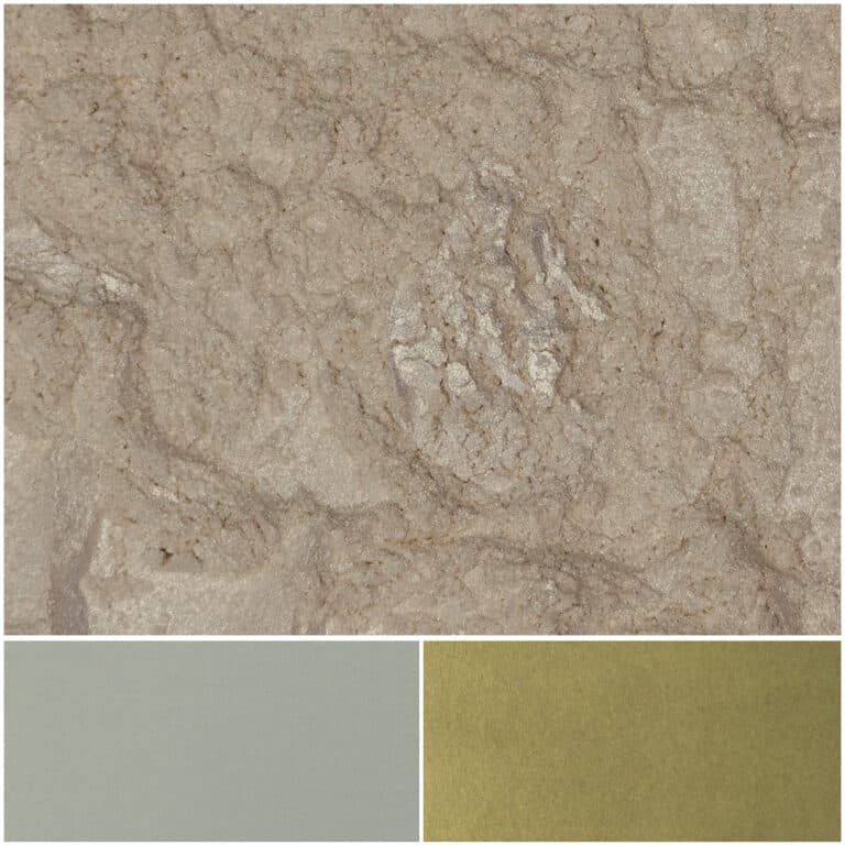 Optique DP Super Gold swatch showing textured metallic finishes in gold and gray tones.