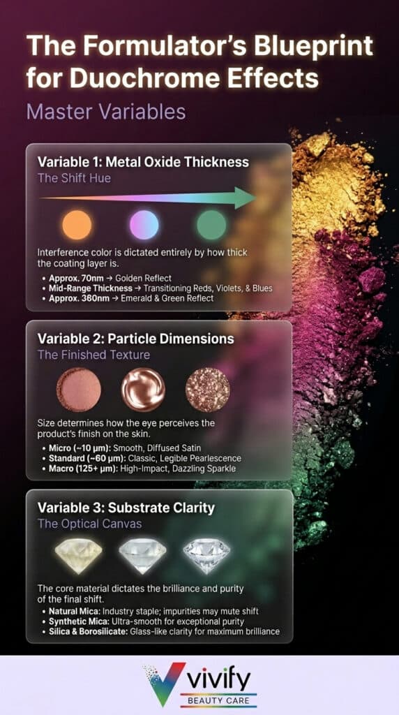 Duo-chrome effects explained with variables like metal oxide thickness and substrate clarity.