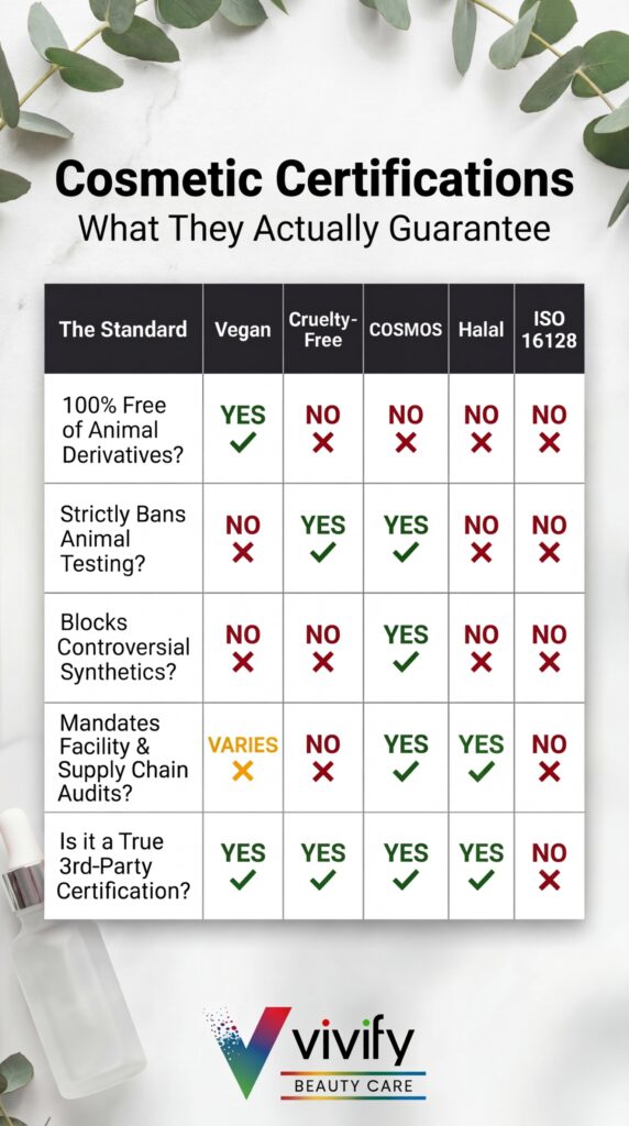 Cosmetic certifications guide for vegan, cruelty-free, and ethical beauty standards.