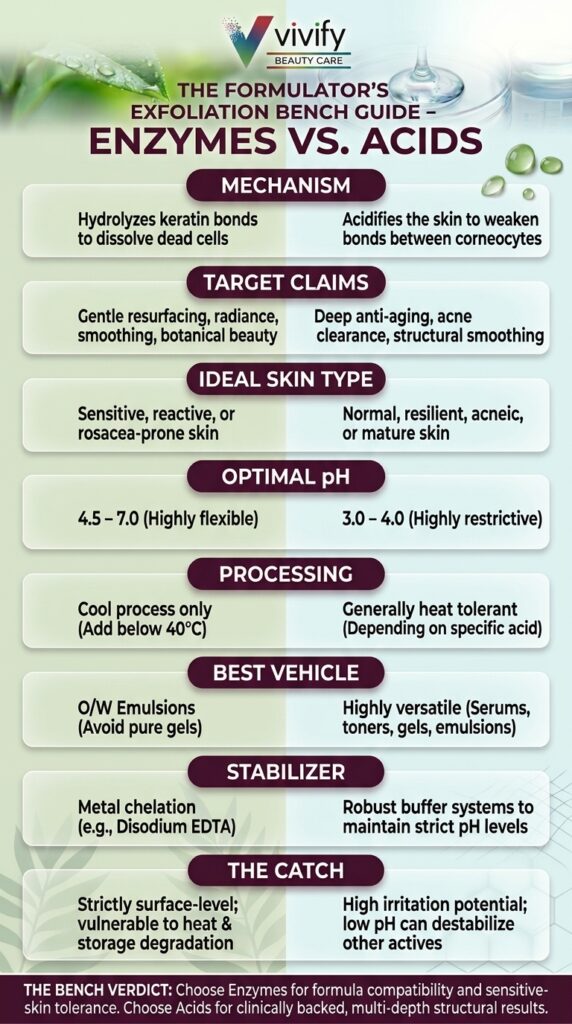 Exfoliation guide comparing enzymes and acids for skincare routines and benefits.