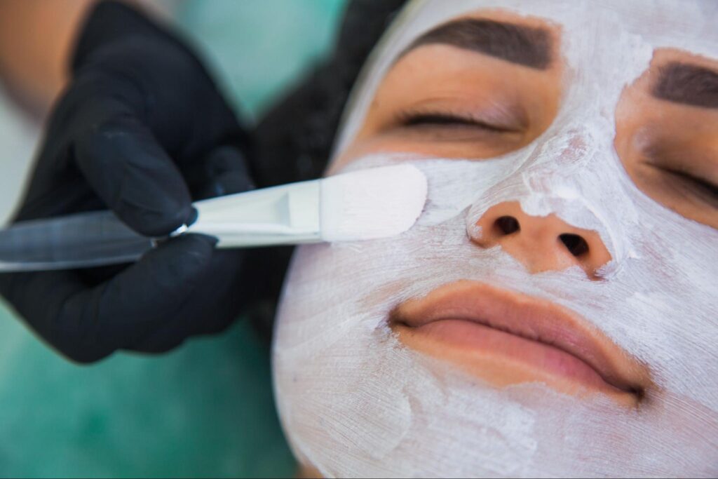 Gentle facial treatment with a calming mask for rejuvenated and glowing skin.