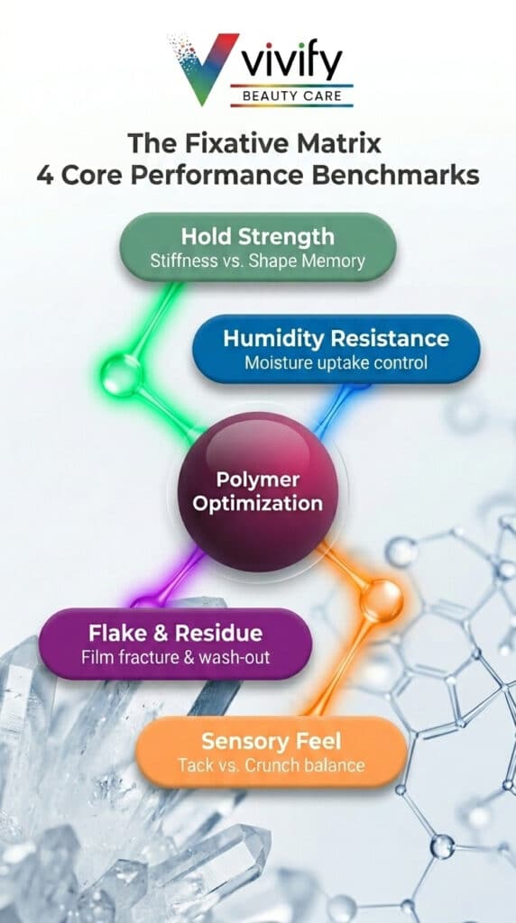 Vivify Beauty Cares Fixative Matrix highlights key performance benchmarks for hair products.