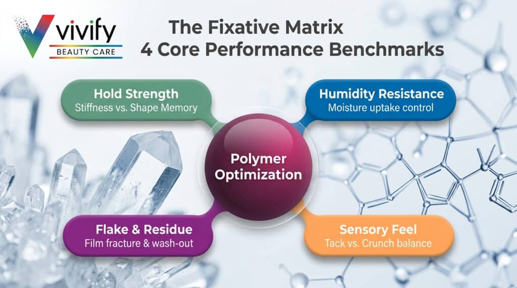 VIVIFY Beauty Cares Fixative Matrix highlights polymer optimization and performance benchmarks.