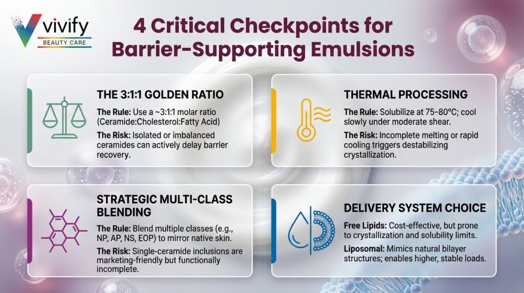 Ceramides formulation tips for barrier support and effective emulsion strategies.