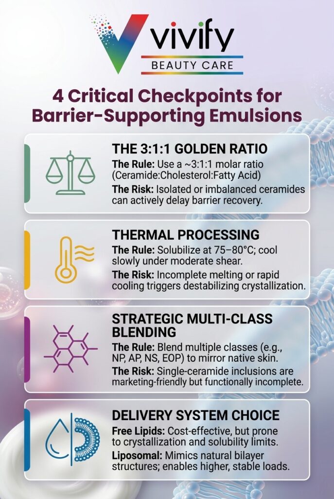 Ceramides skincare formulation guidelines for effective barrier-supporting emulsions.