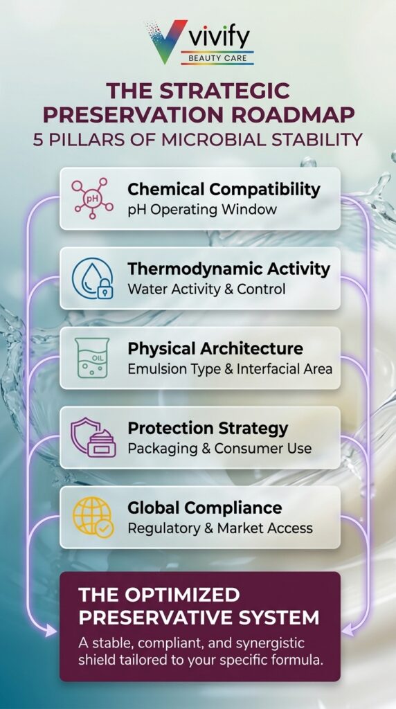 Cosmetic preservative system roadmap highlighting microbial stability and effective preservation strategies.