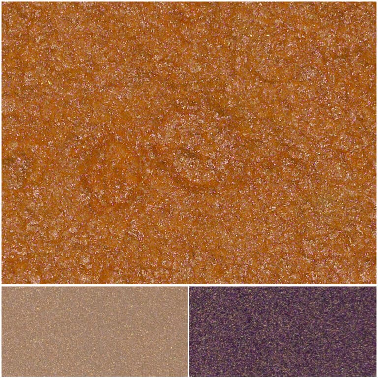 Glamour Creamsicle color swatches showcasing warm orange, beige, and deep purple shades.