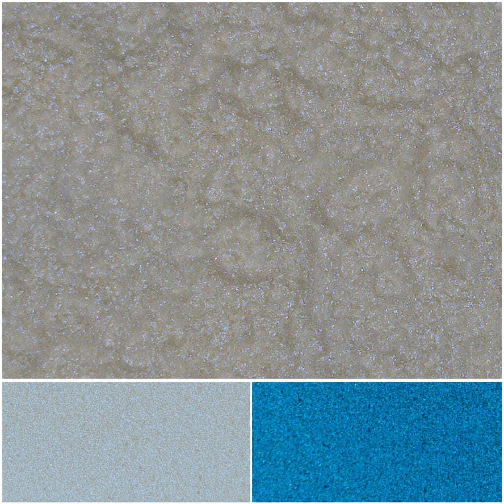 Glamour Interference Blue showcases a textured, shimmering surface with varying blue hues.