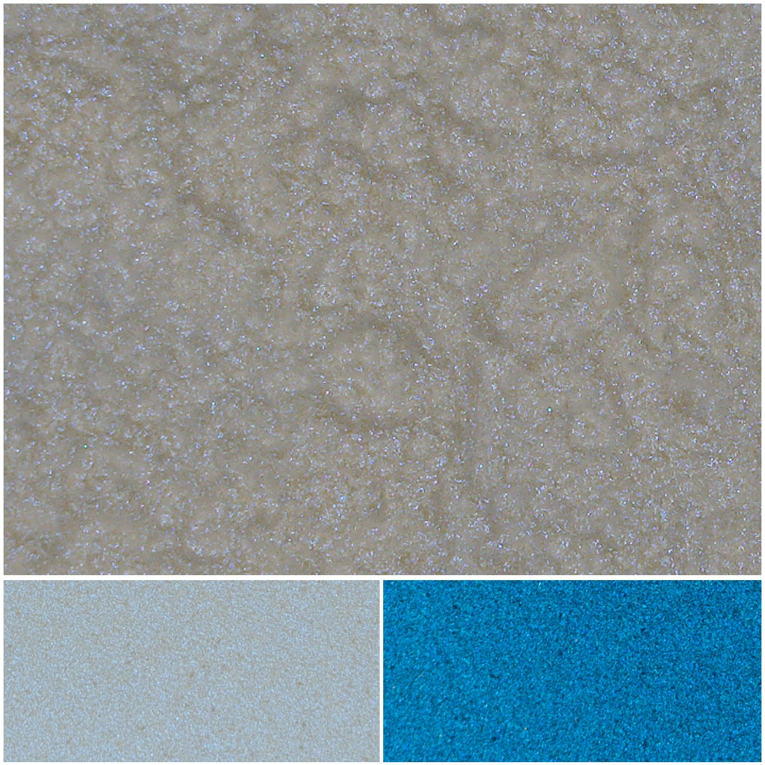 Glamour Interference Blue showcases a textured, shimmering surface with varying blue hues.