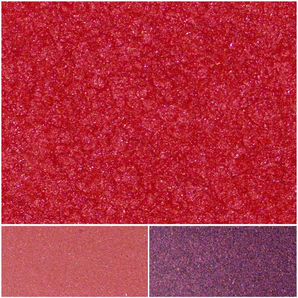 Vibrant red shimmer swatch showcasing Glamour Tropic Red beauty and color richness.