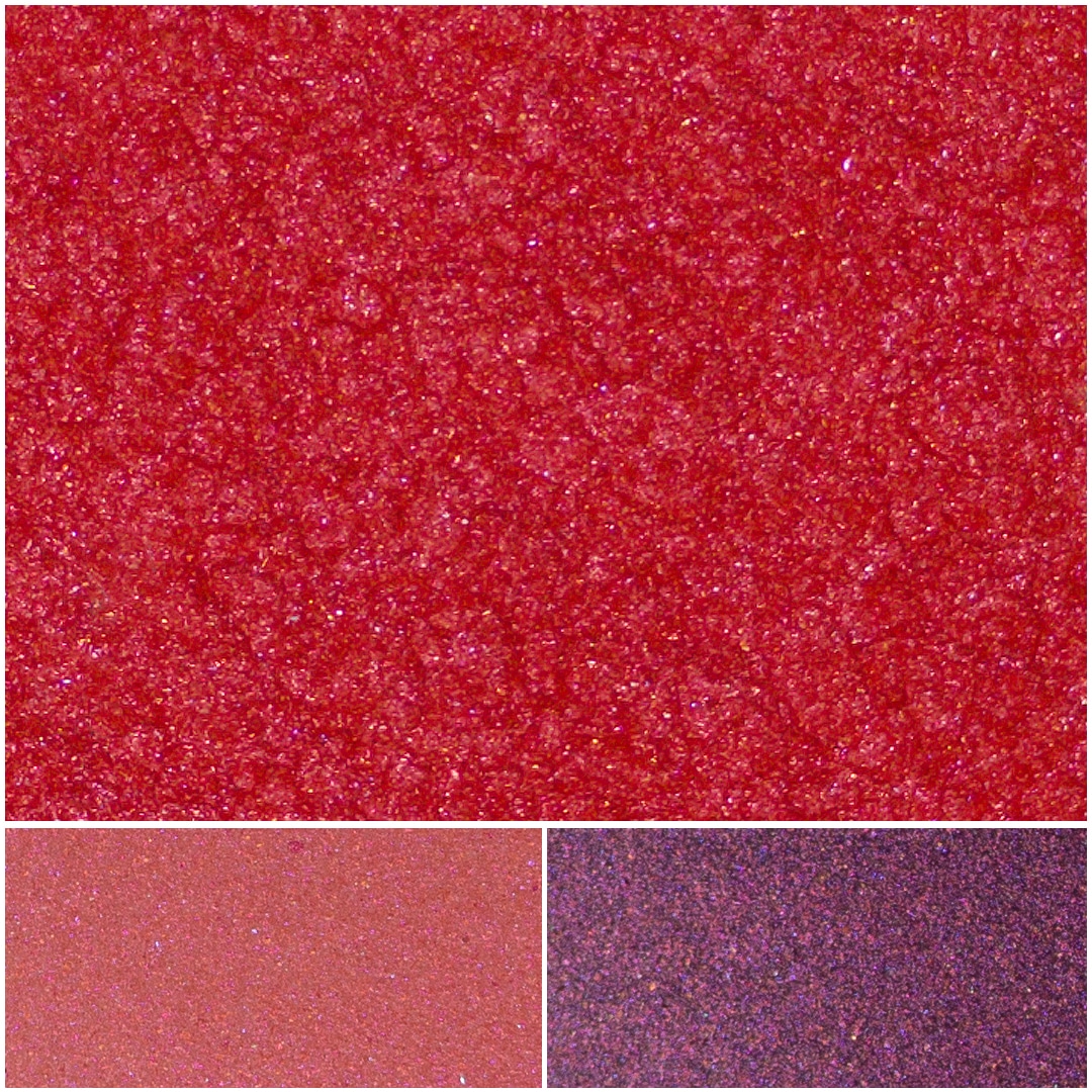 Vibrant red shimmer swatch showcasing Glamour Tropic Red beauty and color richness.