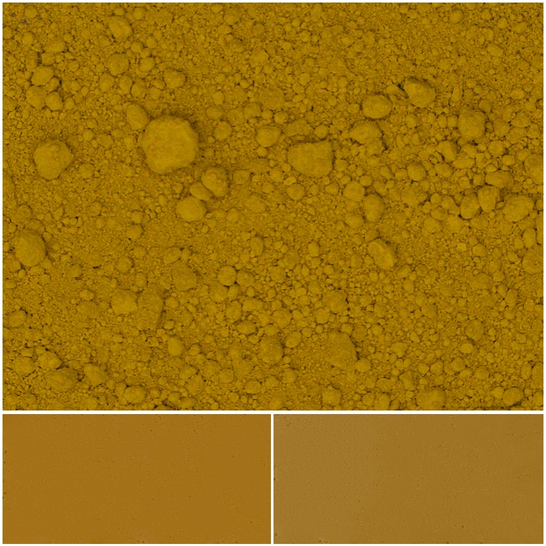 Fine yellow pigment powder ideal for art and crafts projects.