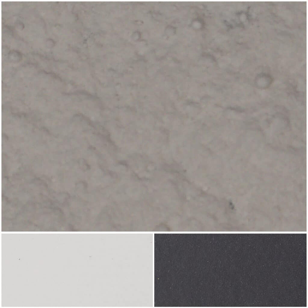SanMica AV features textured surfaces in gray, white, and black for versatile design applications.
