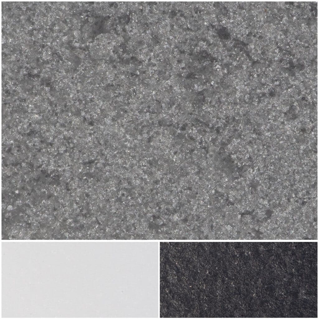 Gray textured surface with light and dark stone options for versatile design applications.