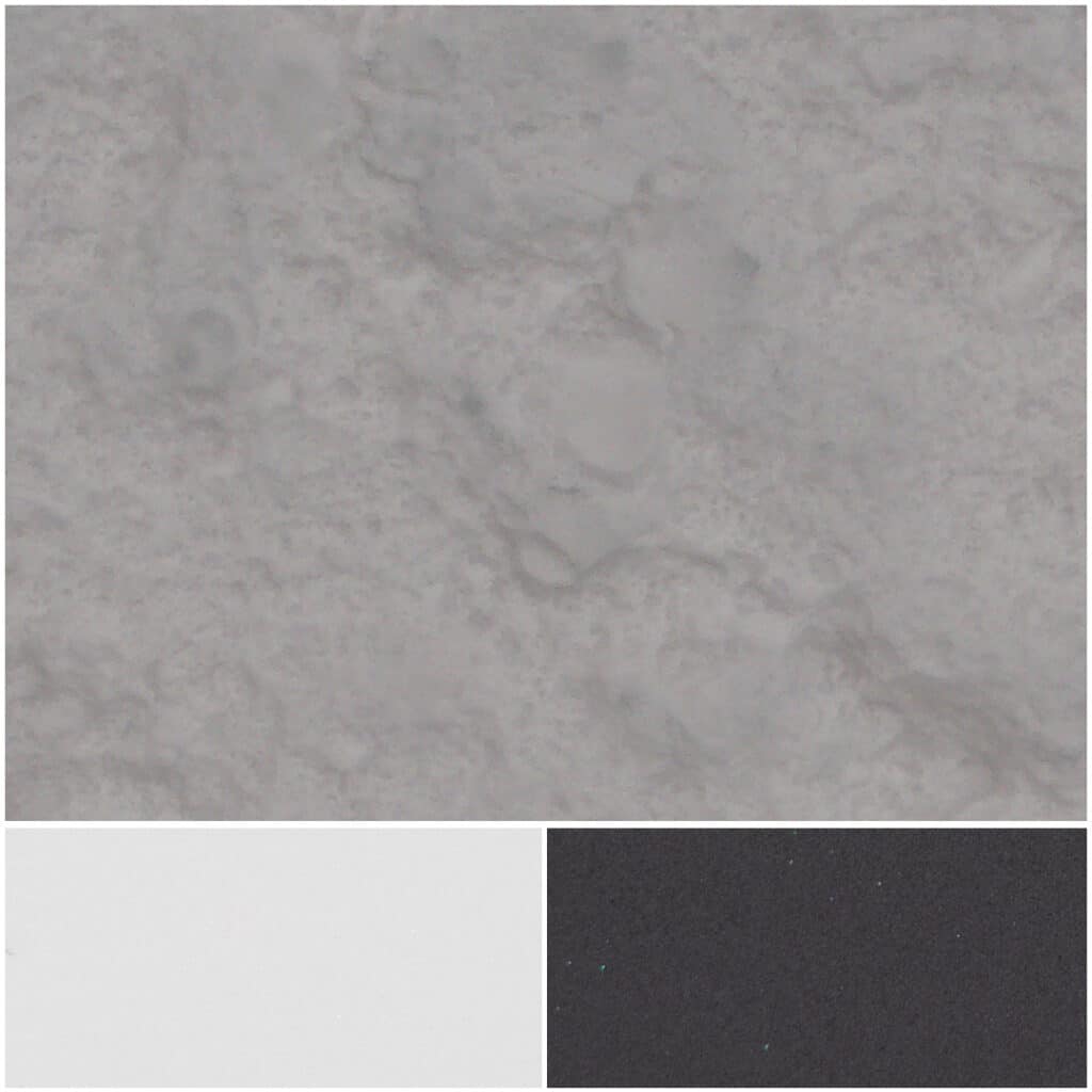 SanSilica 307 showcases a textured surface in gray, white, and black shades.
