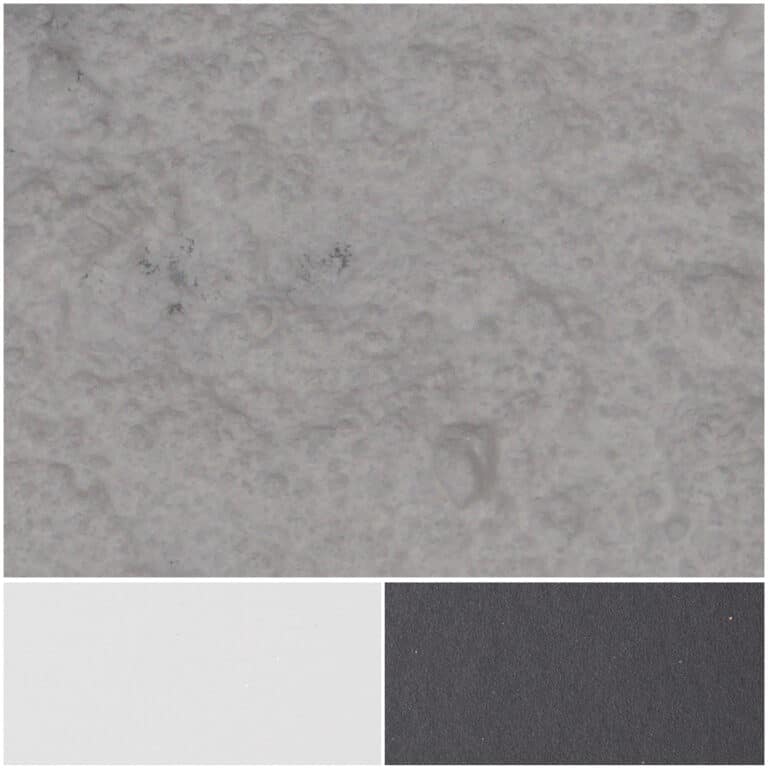 Textured surface samples showcasing gray, white, and black colors for design applications.